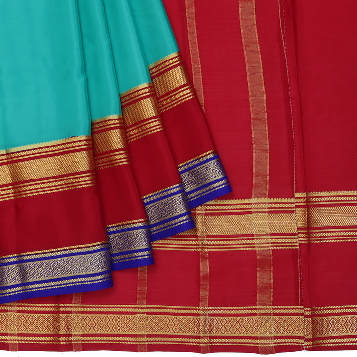 Kuberan sky blue & red with blue border Mysore Silk Saree