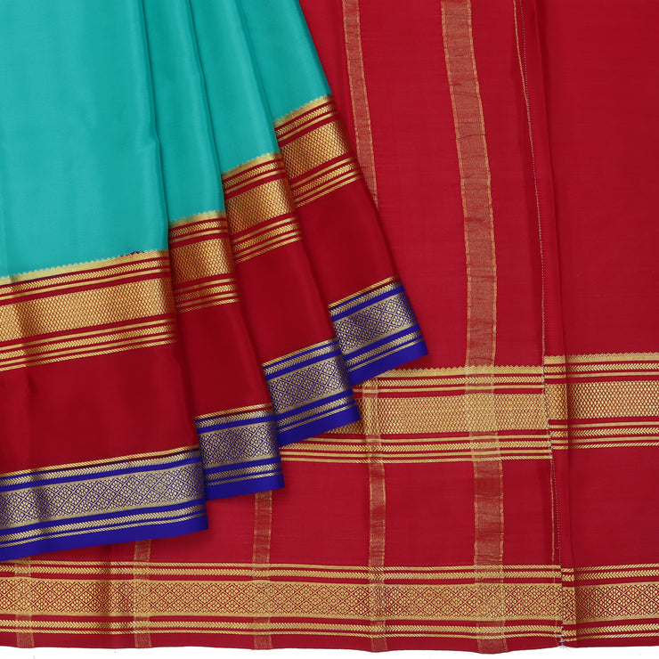 Kuberan sky blue & red with blue border Mysore Silk Saree