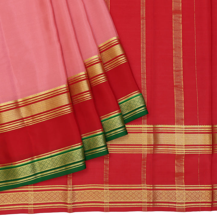 Kuberan peach & red with green border Mysore Silk Saree