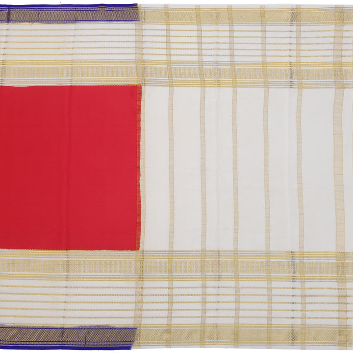 Kuberan red & off white with blue border Mysore Silk Saree
