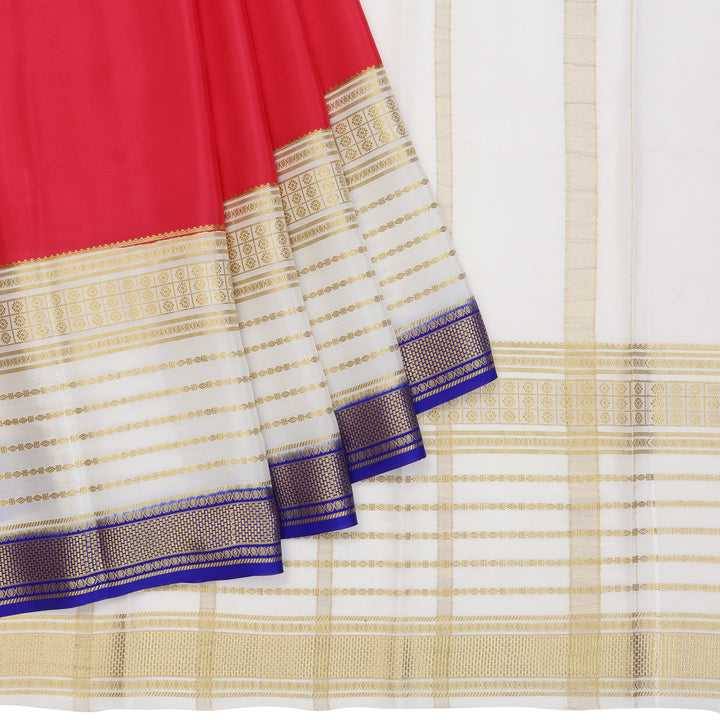 Kuberan red & off white with blue border Mysore Silk Saree