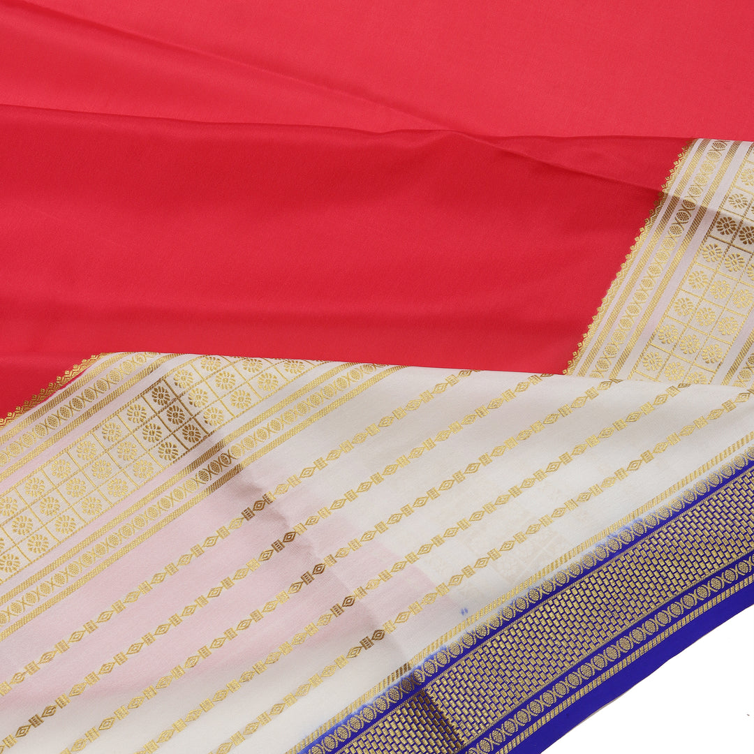 Kuberan red & off white with blue border Mysore Silk Saree