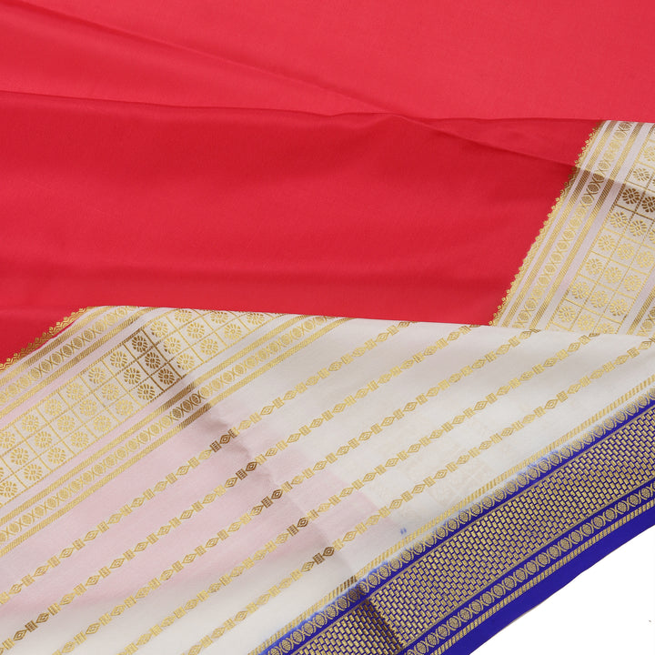 Kuberan red & off white with blue border Mysore Silk Saree