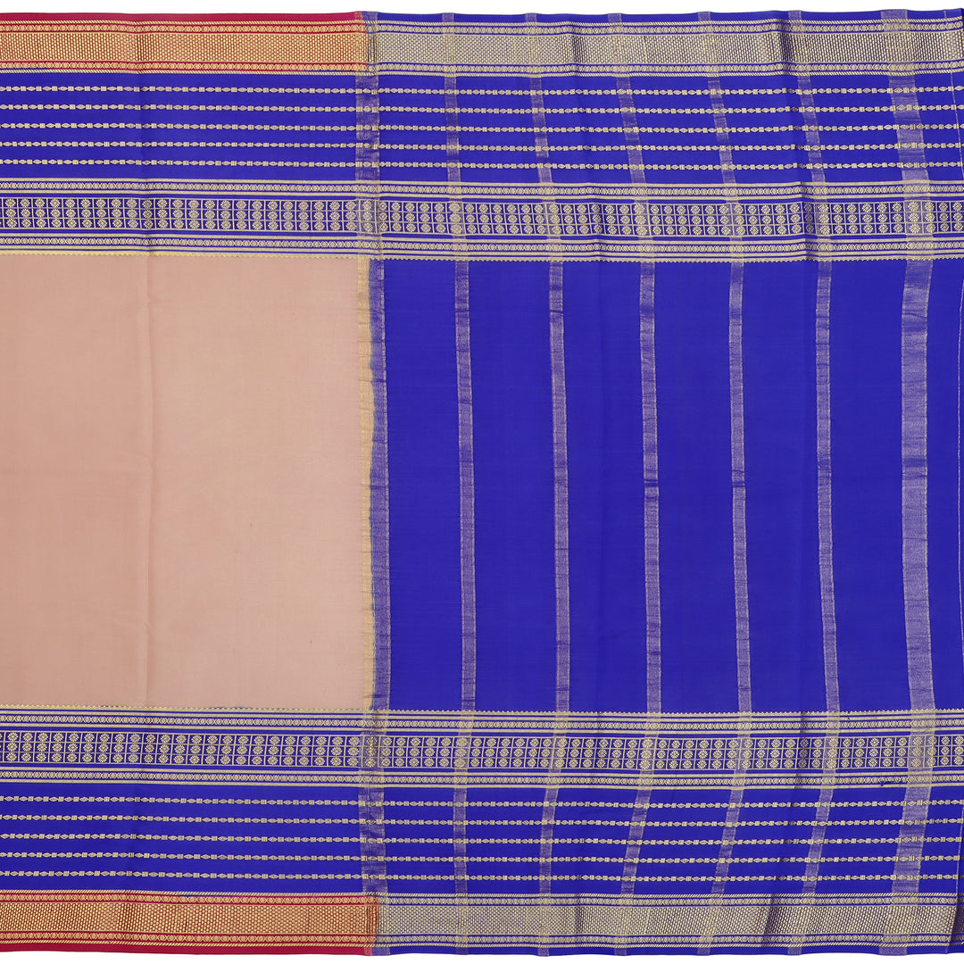 Kuberan peach & blue with red border Mysore Silk Saree
