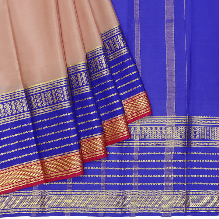 Kuberan peach & blue with red border Mysore Silk Saree