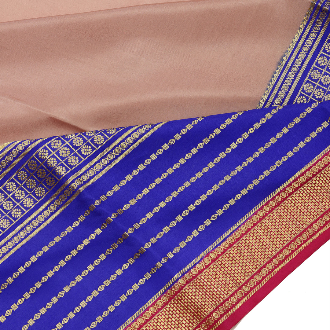 Kuberan peach & blue with red border Mysore Silk Saree