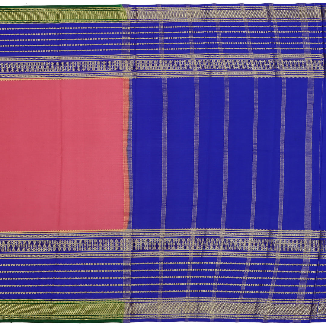 Kuberan peach & blue with green border Mysore Silk Saree