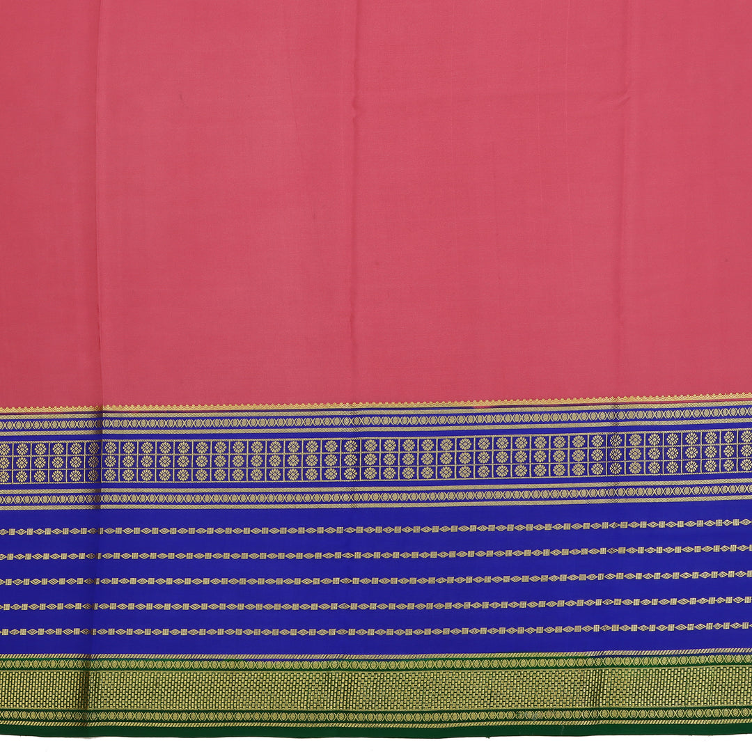 Kuberan peach & blue with green border Mysore Silk Saree