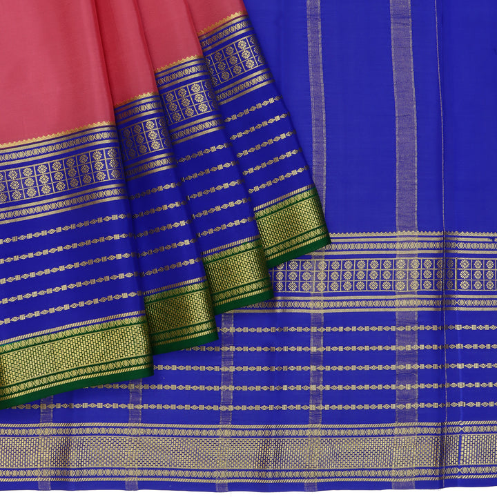 Kuberan peach & blue with green border Mysore Silk Saree
