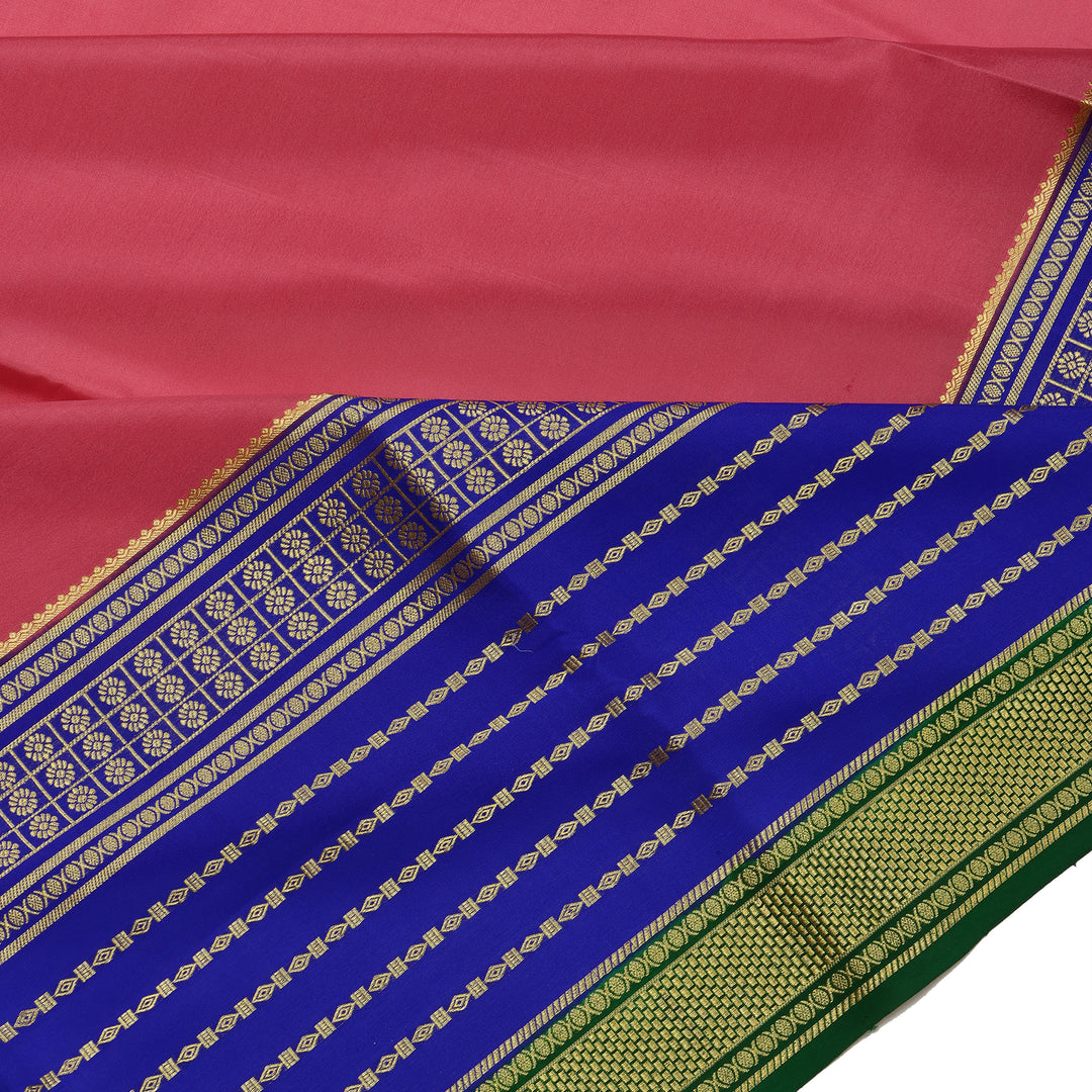 Kuberan peach & blue with green border Mysore Silk Saree