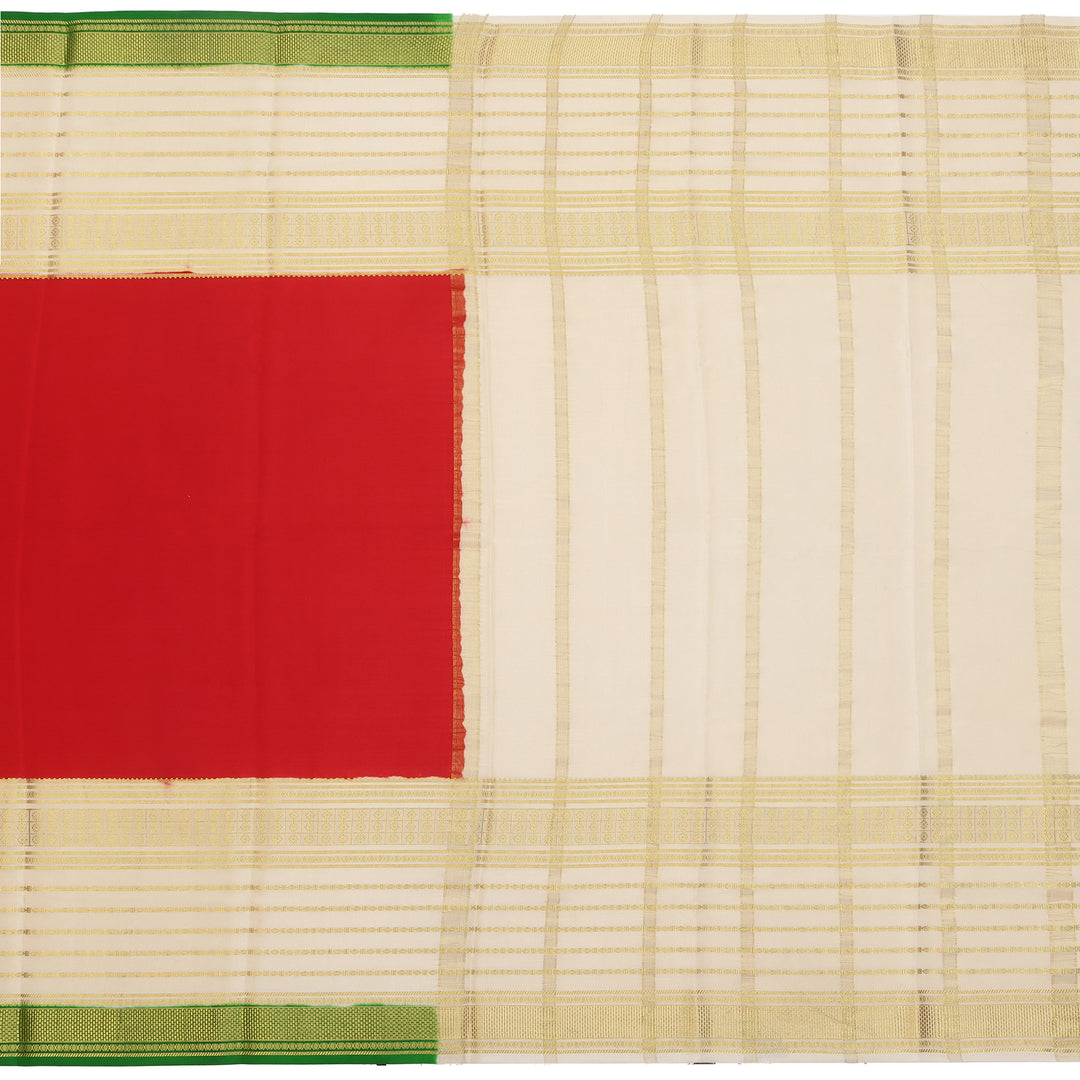 Kuberan red & off white with green border Mysore Silk Saree