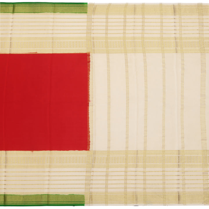 Kuberan red & off white with green border Mysore Silk Saree