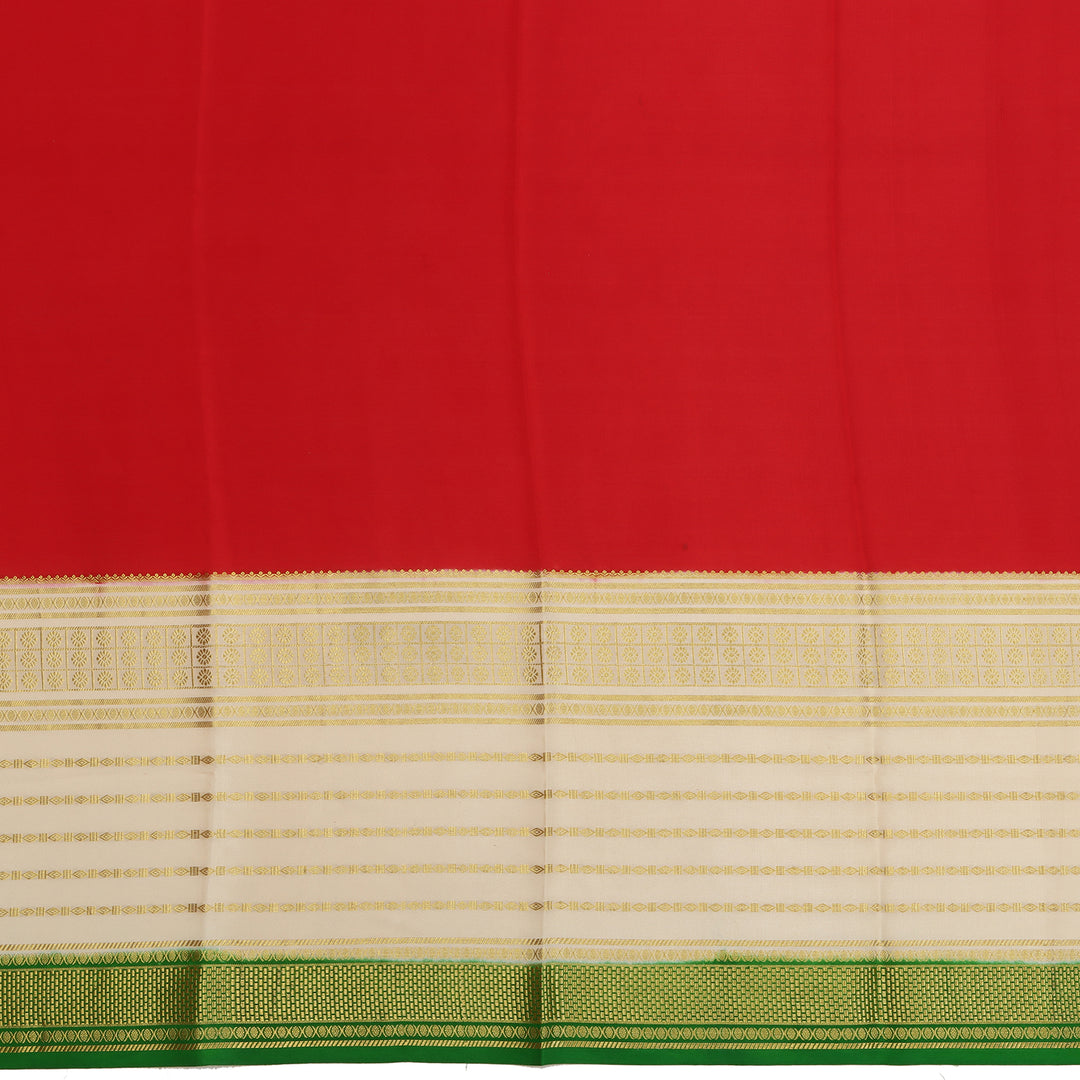 Kuberan red & off white with green border Mysore Silk Saree