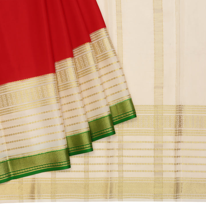 Kuberan red & off white with green border Mysore Silk Saree