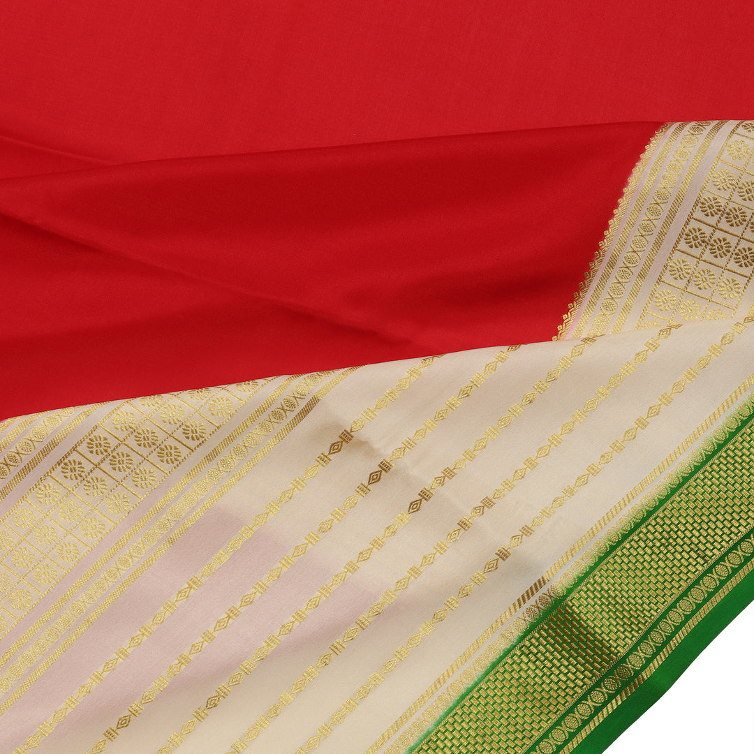 Kuberan red & off white with green border Mysore Silk Saree