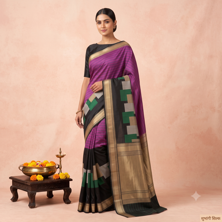 KUBERAN BLACK WITH PURPLE PURE BANARASI HANDLOOM SAREE