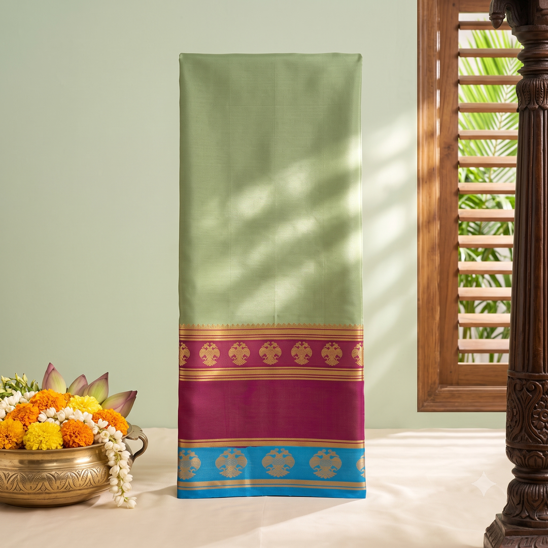KUBERAN GREEN WITH MULTICOLOR PURE MYSORE CREPE SILK SAREE