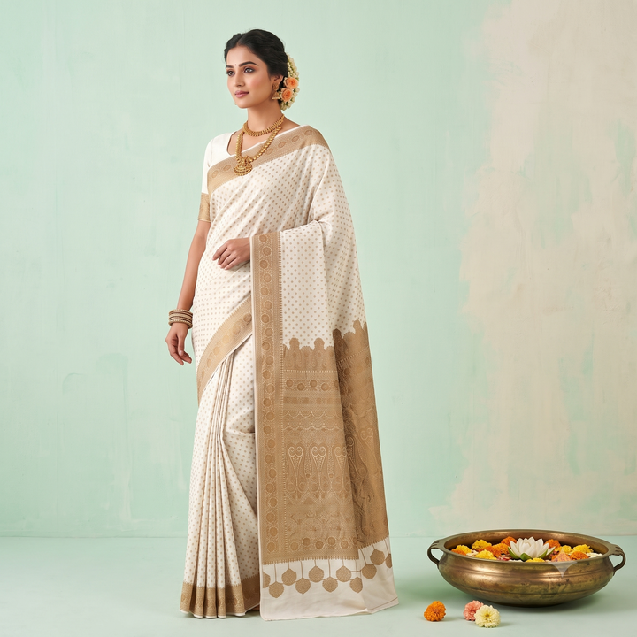 KUBERAN WHITE PURE GEORGETTE SAREE