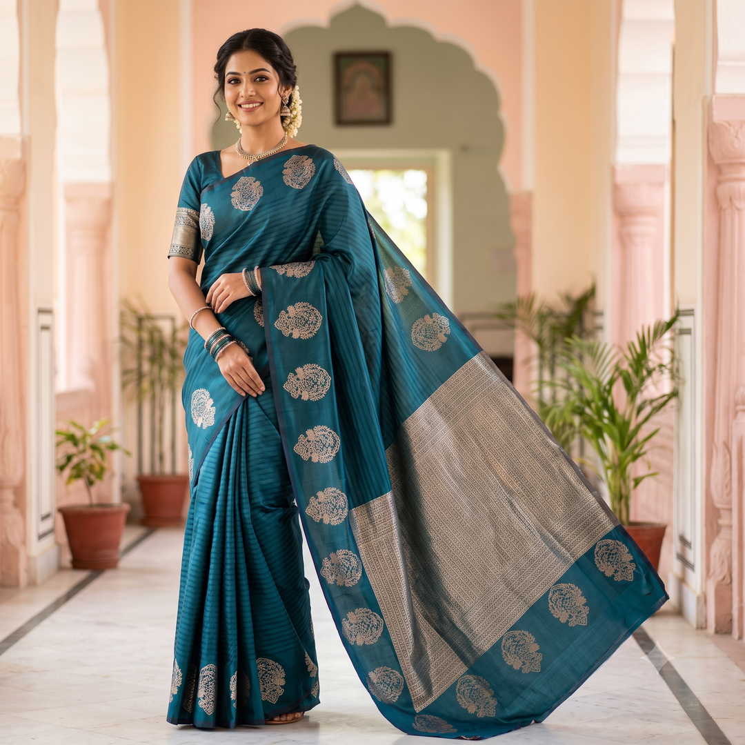 KUBERAN SEA BLUE PURE BANARASI SAREE