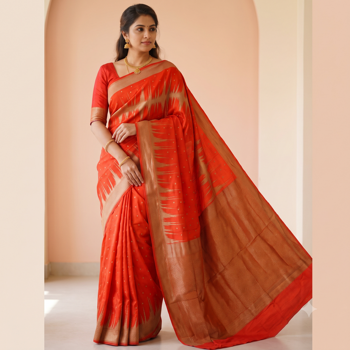 KUBERAN ORANGE PURE KHADDI GEORGETTE  SAREE