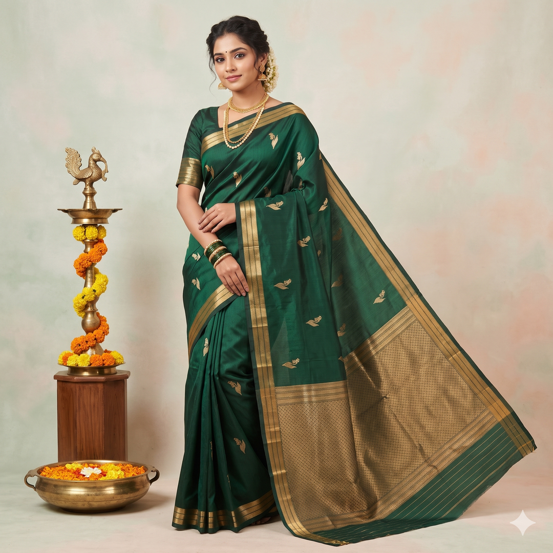 Kuberan Green Pure Banarasi Silk Saree