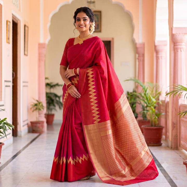 KUBERAN RED PURE BANARASI SAREE