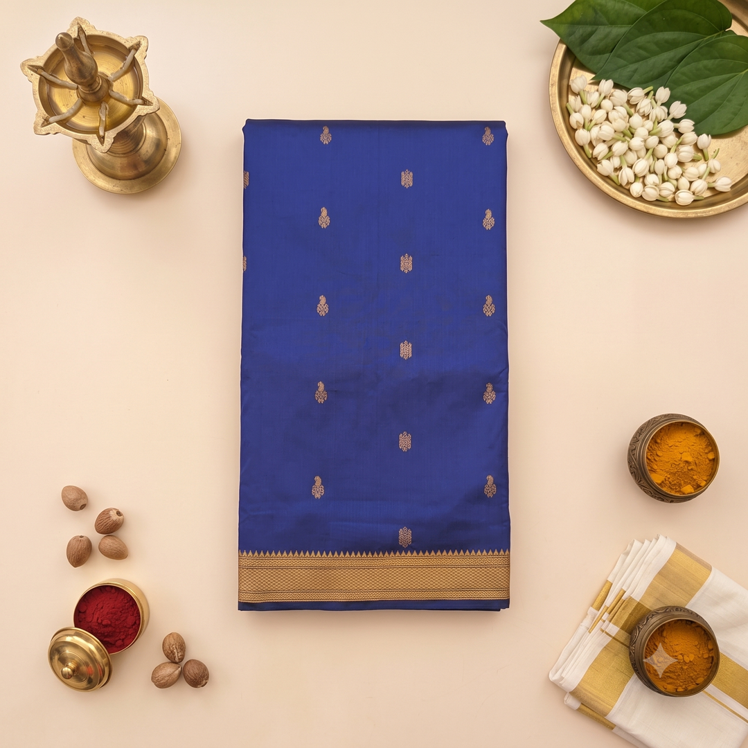 Kuberan Royal Blue 9-Yard Pure Silk Saree