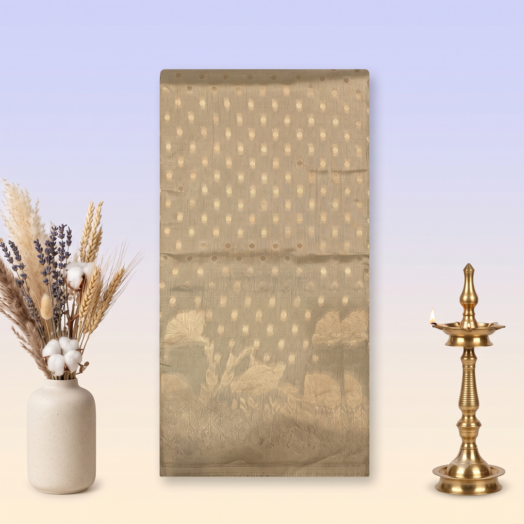 KUBERAN TAUPE GOLD POLKA DOT BUTI RAW SILK SAREE