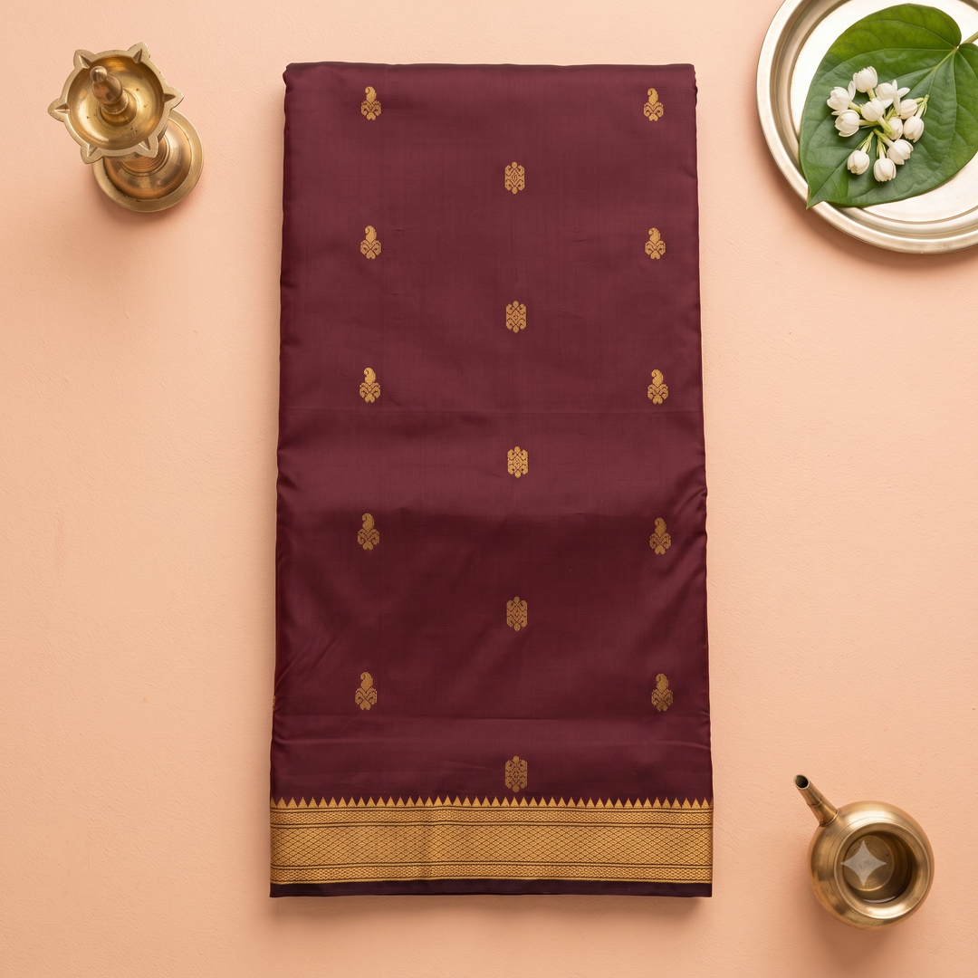 Kuberan Dark Brown 9-Yard Pure Silk Saree