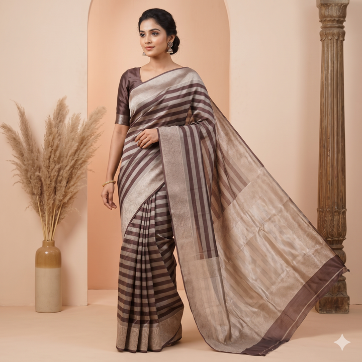 Kuberan Pale Brown Pure Banarasi Silk Saree
