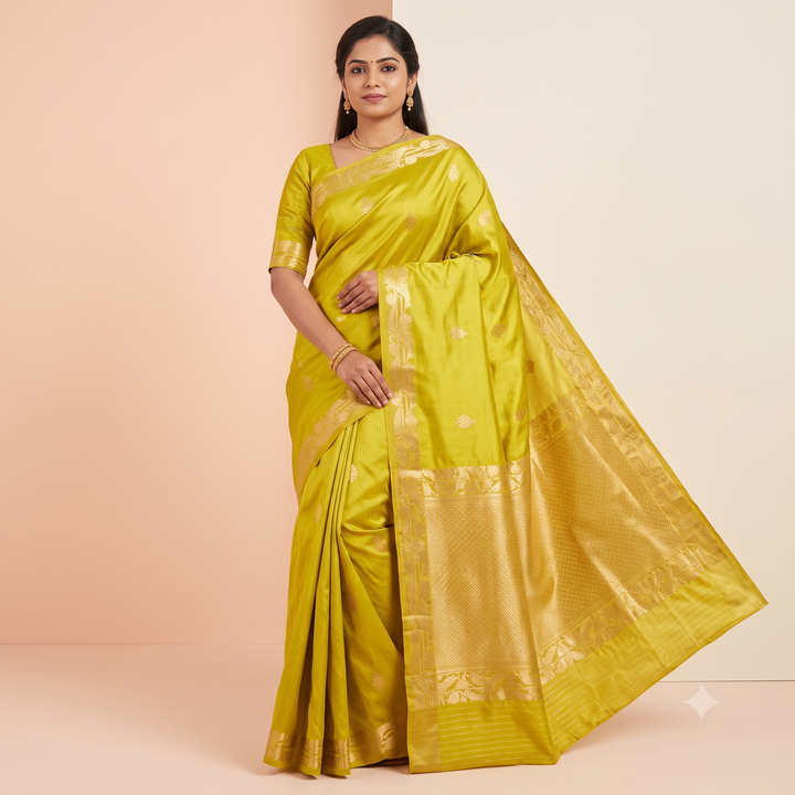 KUBERAN LIME GREEN PURE BANARASI SAREE