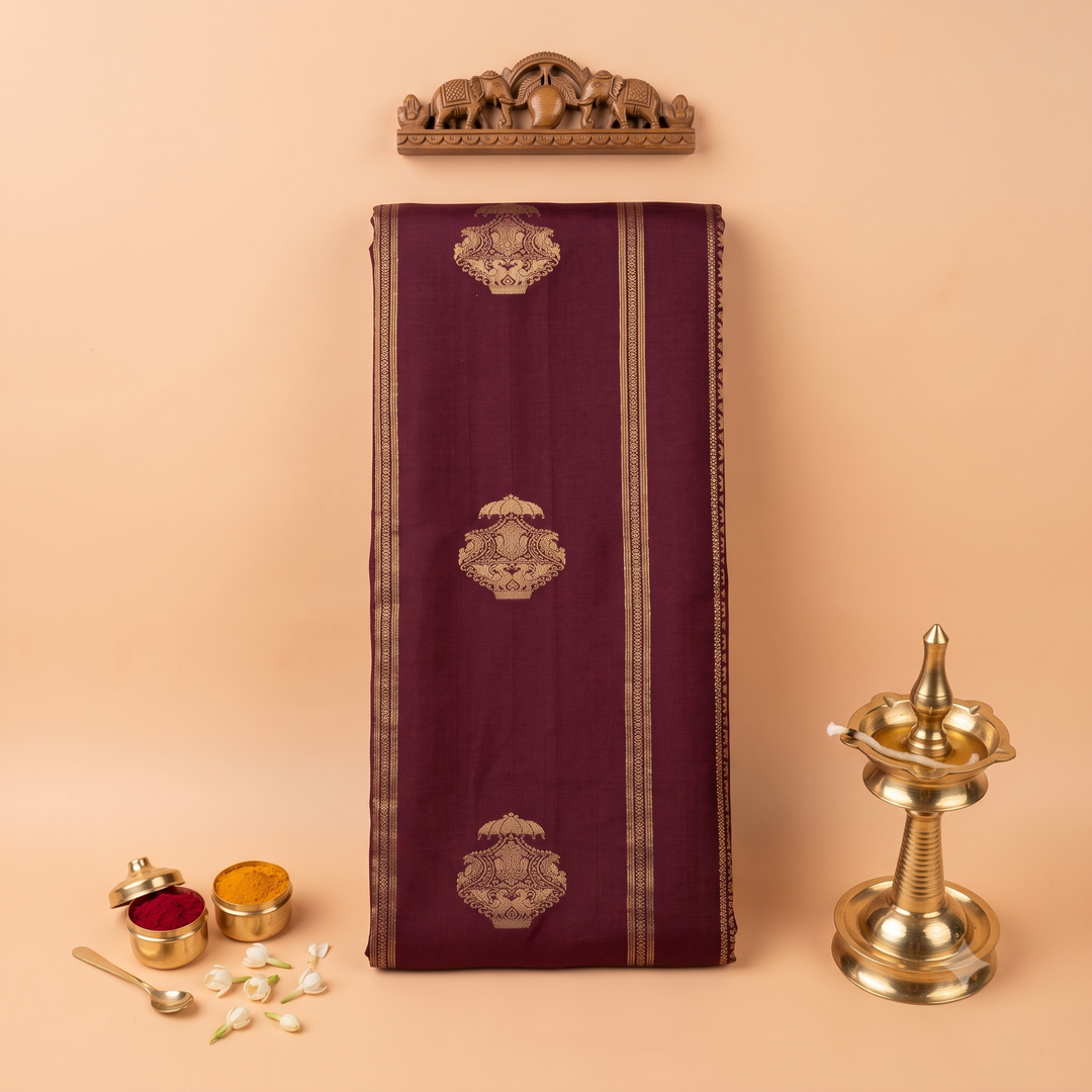 KUBERAN BROWN WITHOUT BORDER MYSORE SILK CREPE SAREE