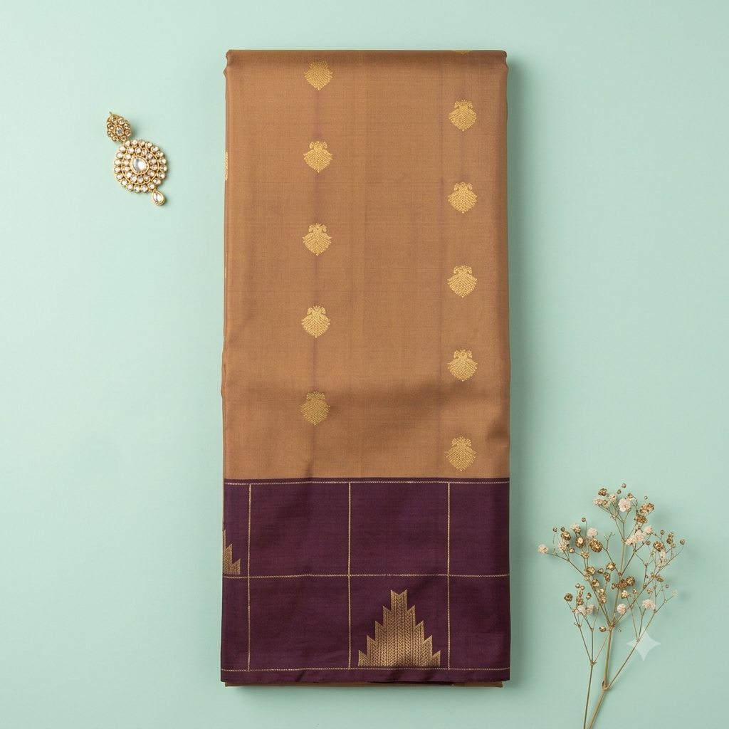 KUBERAN BROWN WITH BURGUNDY SEMI SILK SAREE