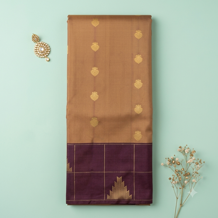 KUBERAN BROWN WITH BURGUNDY SEMI SILK SAREE