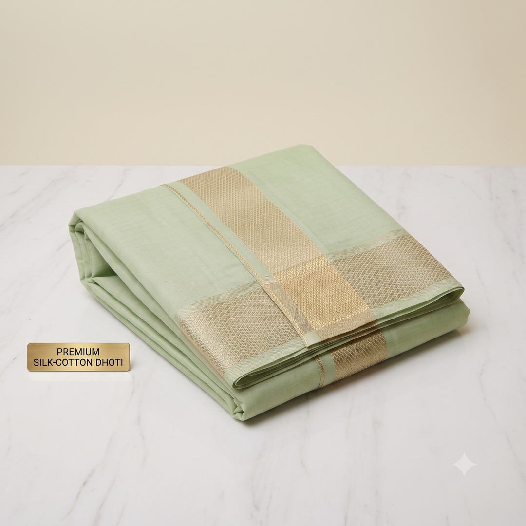 Kuberan Pista Green Art Silk Dhoti