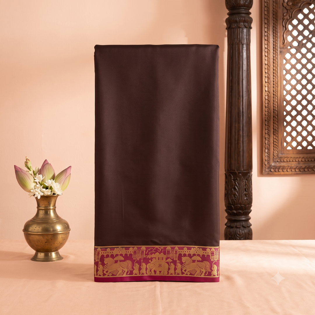KUBERAN BROWN WITH PINK PURE MYSORE CREPE SILK SAREE