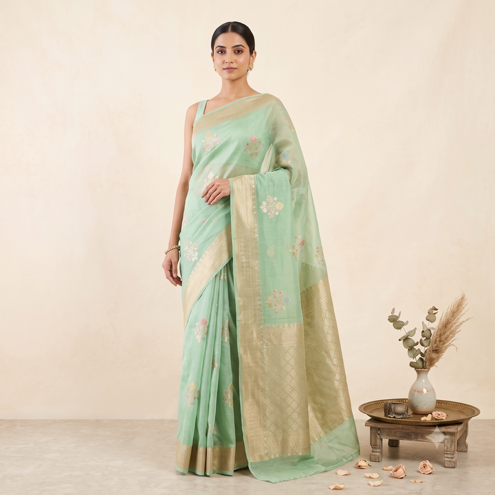 KUBERAN PASTEL GREEN MASHRU CHIFFON SAREE