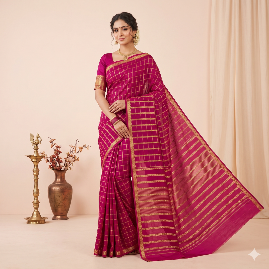 KUBERAN PINK PURE MYSORE CREPE SILK SAREE