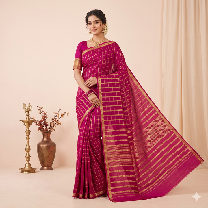KUBERAN PINK PURE MYSORE CREPE SILK SAREE