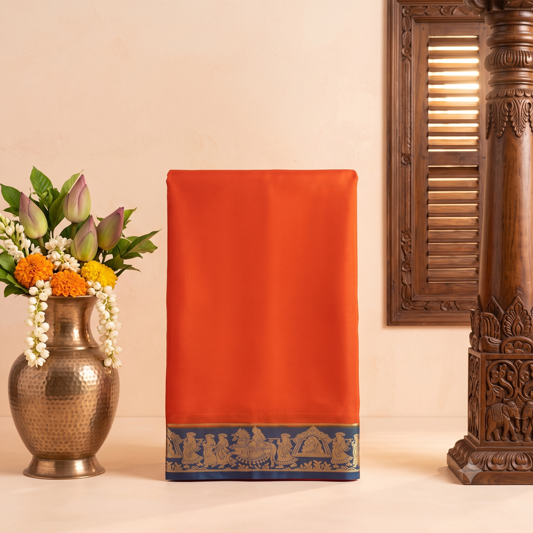 KUBERAN ORANGE WITH LAVENDER PURE MYSORE CREPE SILK SAREE