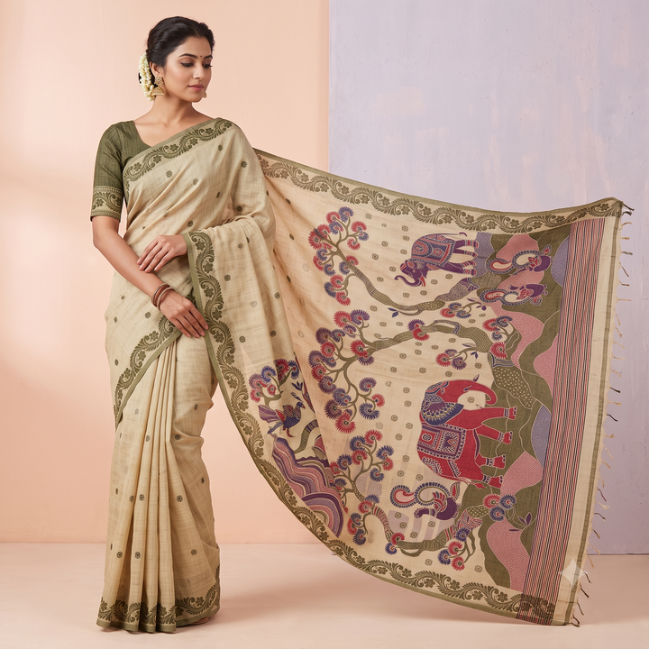 KUBERAN PASTEL GREEN RAW SILK SAREE