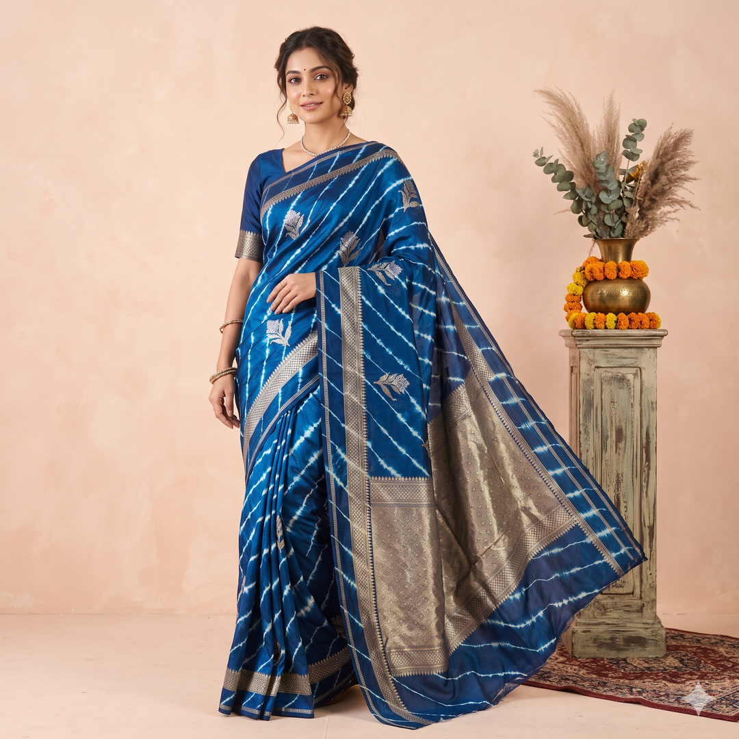 Kuberan Blue Pure Leheriya Silk Saree