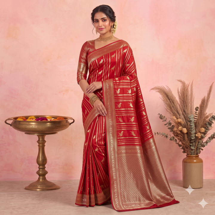 KUBERAN RED SEMI BANARASI SILK SAREE