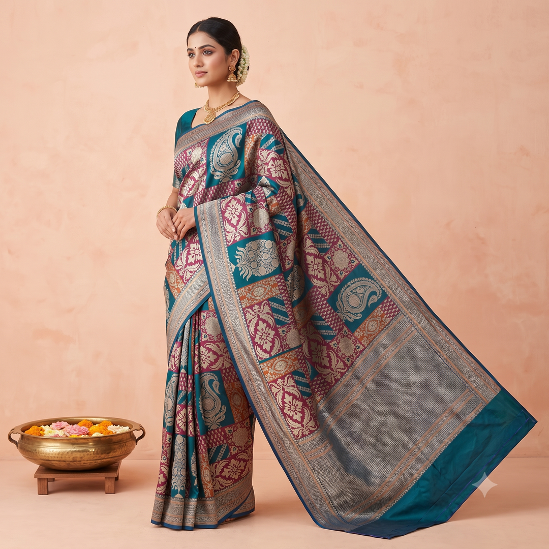 KUBERAN TURQUOISE BLUE PURE BANARASI HANDLOOM SAREE