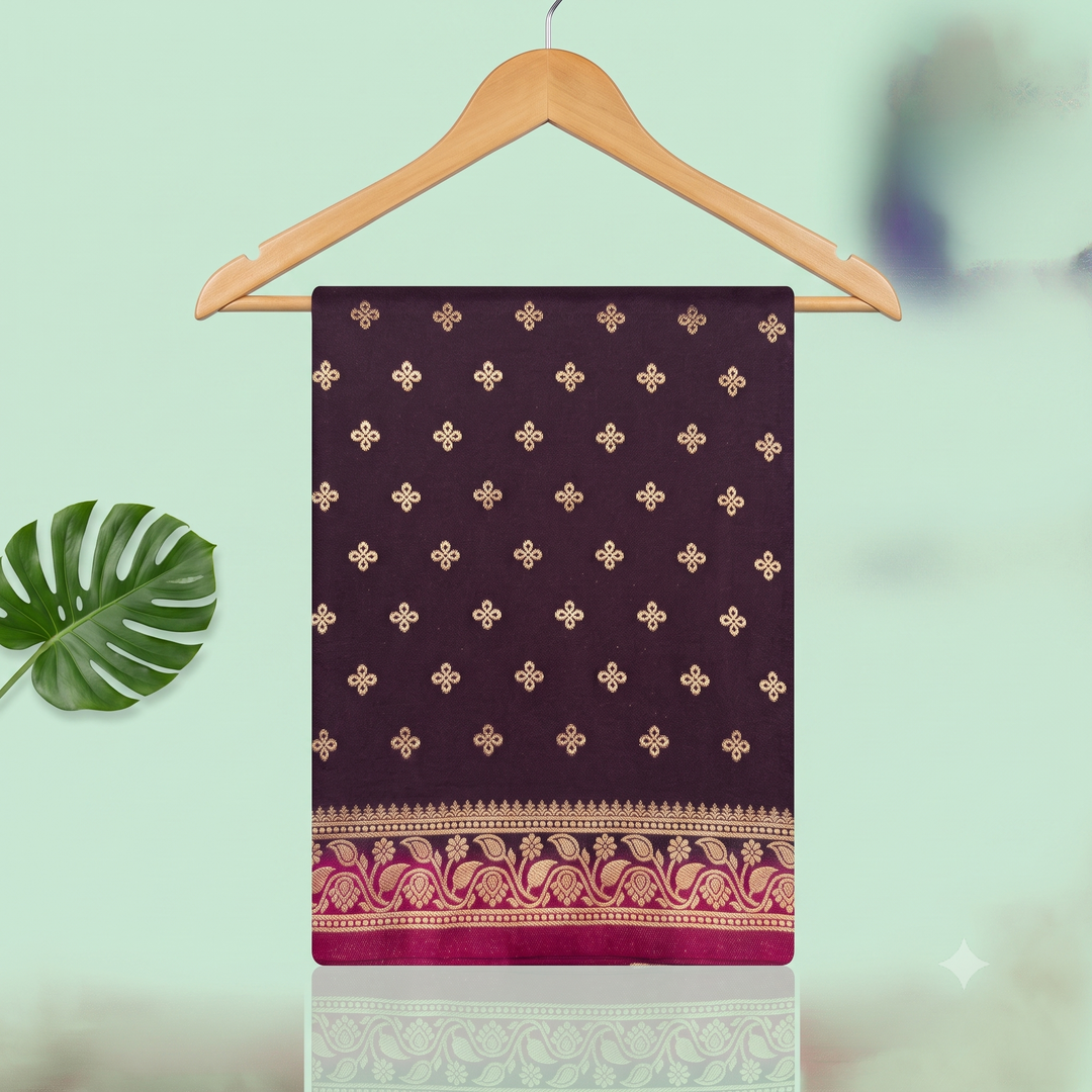 KUBERAN WINE WITH MAGENTA CHIFFON SAREE