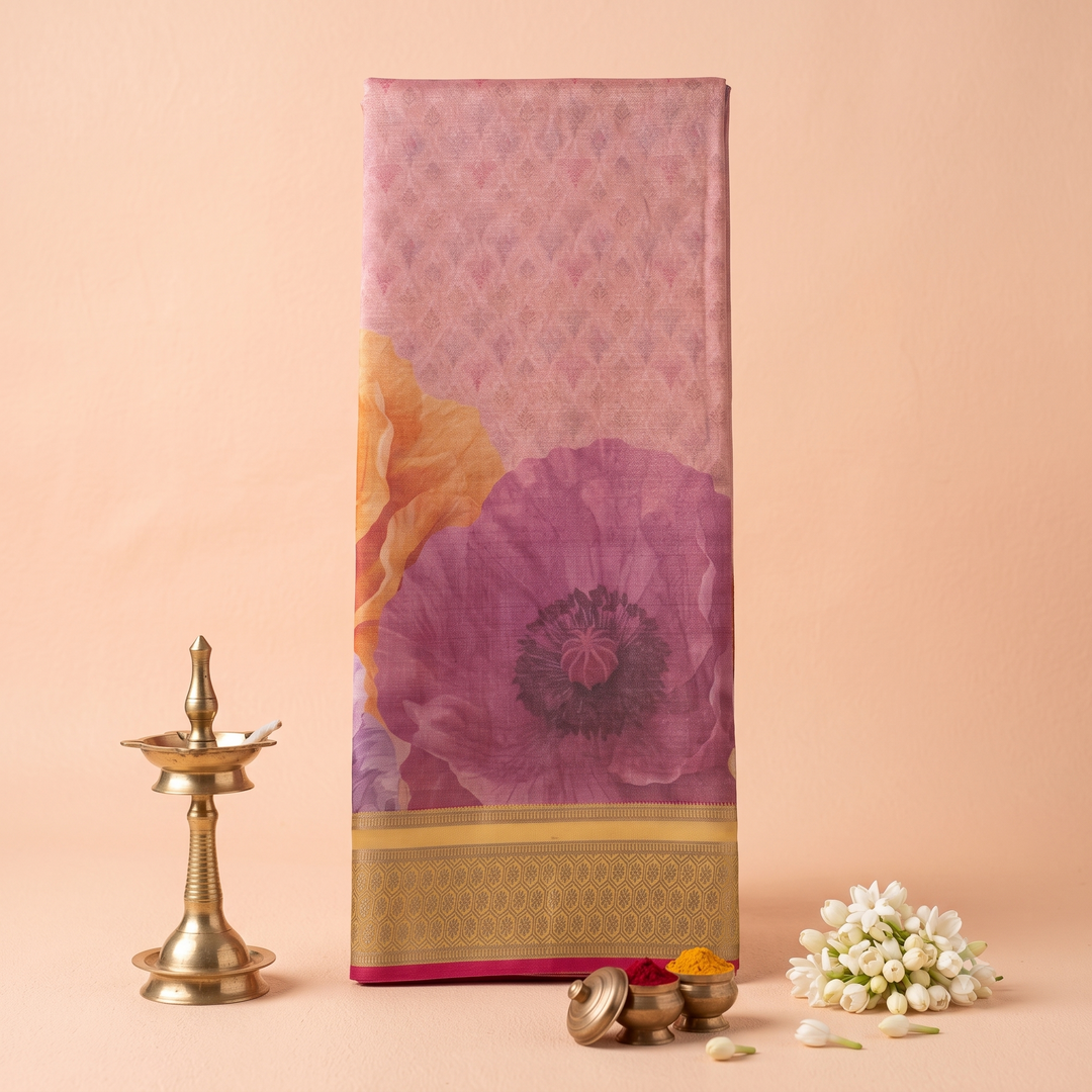 KUBERAN PINK TISSUE MYSORE SILK CREPE SAREE