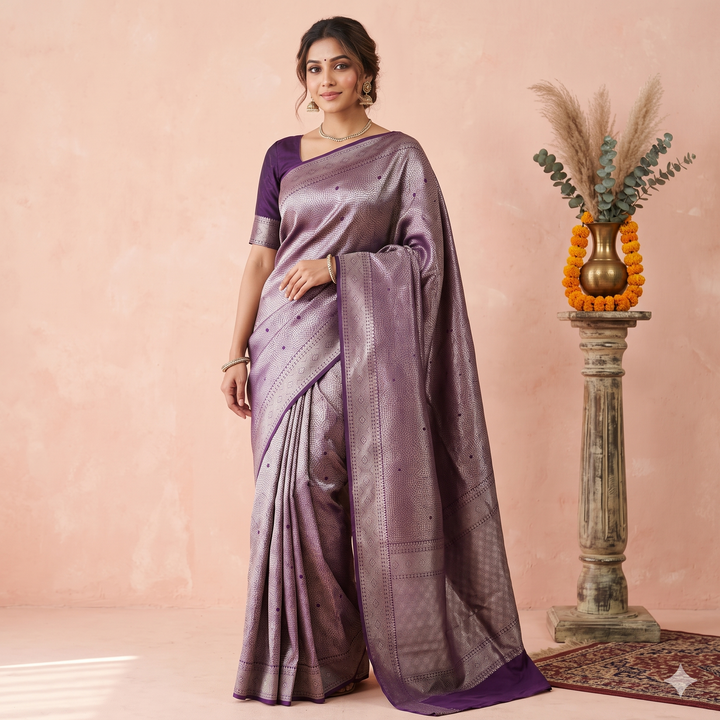 Kuberan Purple Fancy Semi-Banarasi Silk Saree