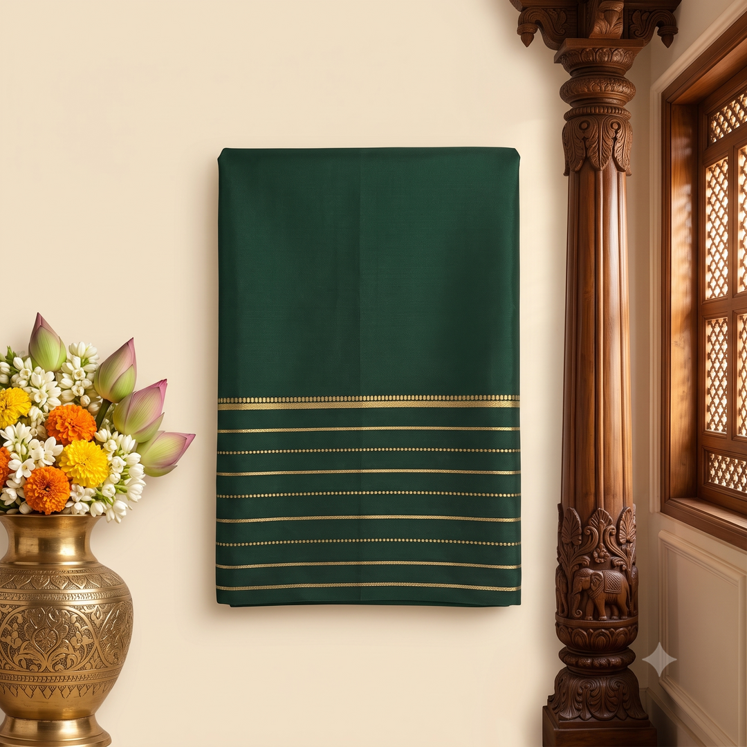 KUBERAN BOTTLE GREEN PURE MYSORE CREPE SILK SAREE