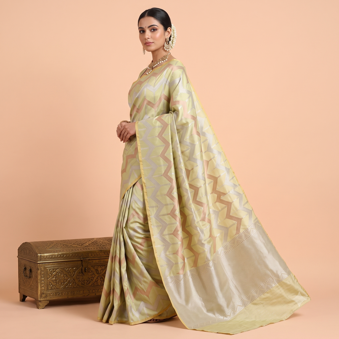 KUBERAN PASTEL GREEN PURE BANARASI HANDLOOM SAREE