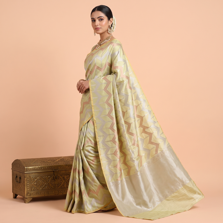 KUBERAN PASTEL GREEN PURE BANARASI HANDLOOM SAREE